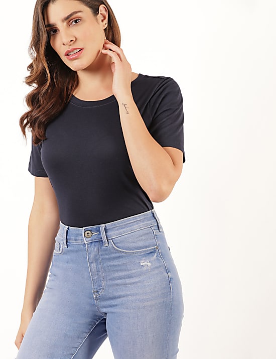 Cotton Mix Plain Round Neck T-Shirt