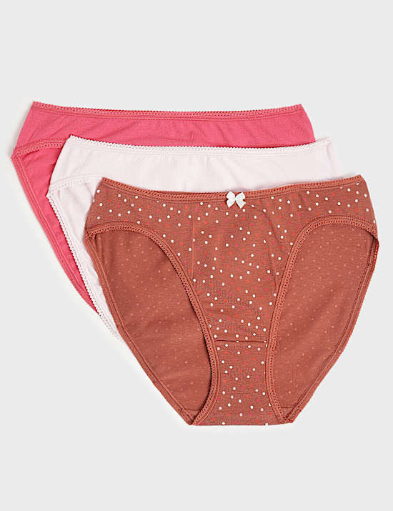3pk Cotton Rich High Leg Knickers
