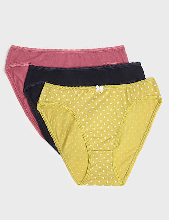 3pk Cotton Rich High Leg Knickers