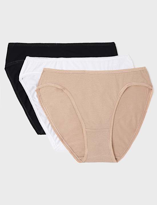 3pk Cotton Rich High-Leg Knickers