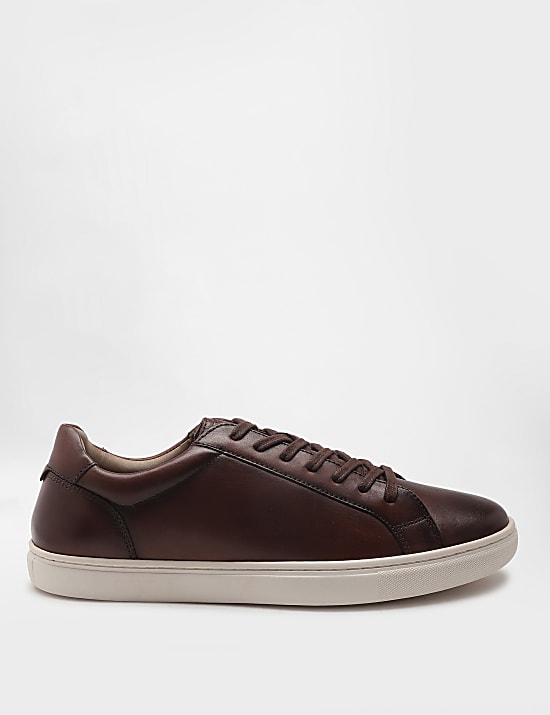 Pure Leather Plain Lace-up Sneakers
