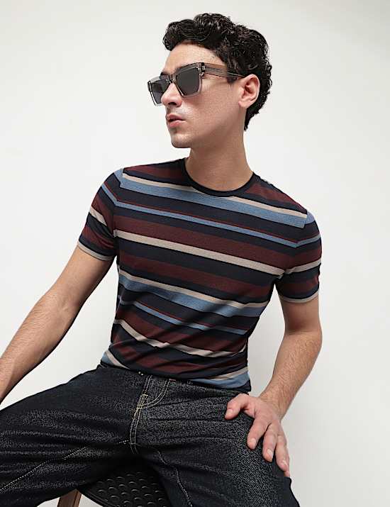 Cotton Modal Horizontal Striped T-Shirt
