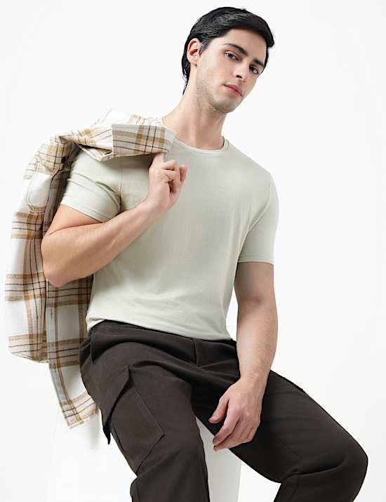 Cotton Rich Plain Crew Neck T-Shirt