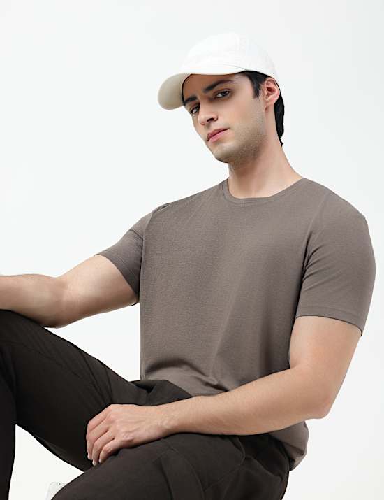 Cotton Rich Plain Crew Neck T-Shirt