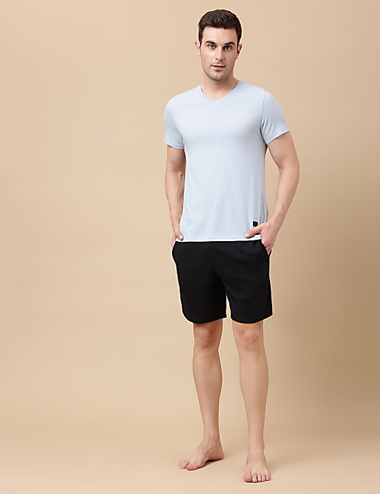 Cotton Blend Textured Shorts