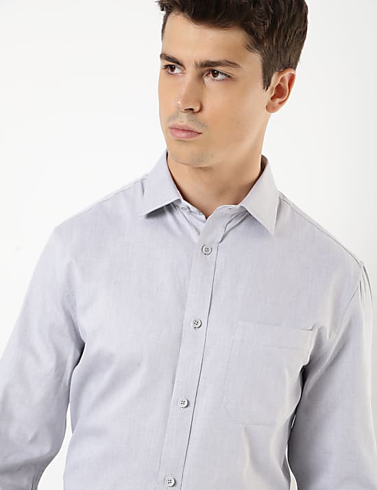 Pure Cotton Plain Spread Collar Shirt