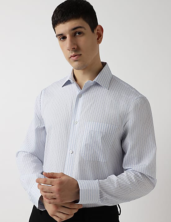 Pure Cotton Stripes Spread Collar Shirt