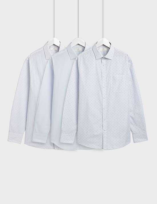 3pk Easy Iron Spread Collar Shirts