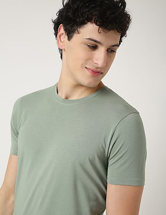 Cotton Blend Round Neck Solid T-Shirt