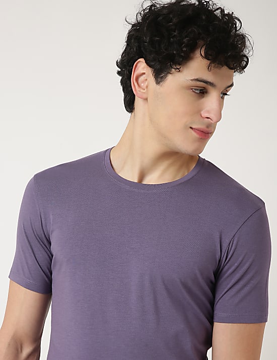 Cotton Blend Round Neck Solid T-Shirt