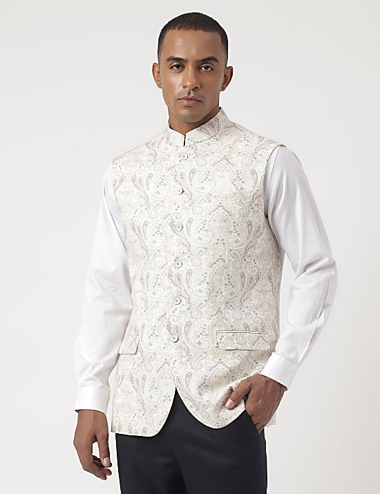 Tailored-Fit Linen-Blend Paisley Waistcoat