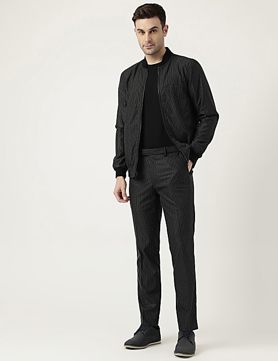 Slim Fit Striped High Neck Jacket