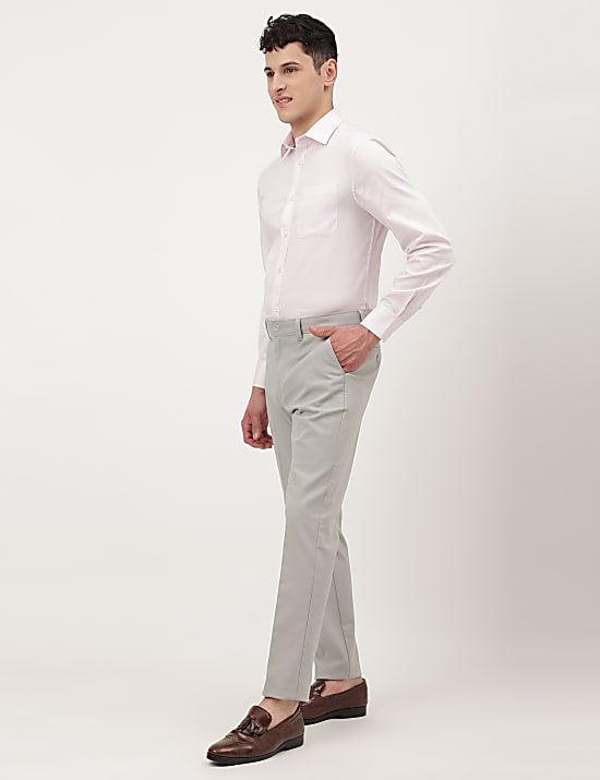 Cotton Mix Plain Slim Fit Trousers