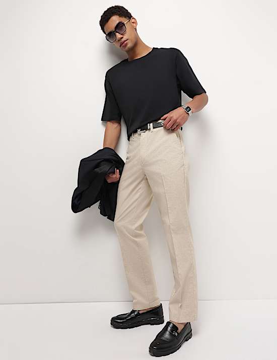 Mid Waist Cotton Blend Chinos