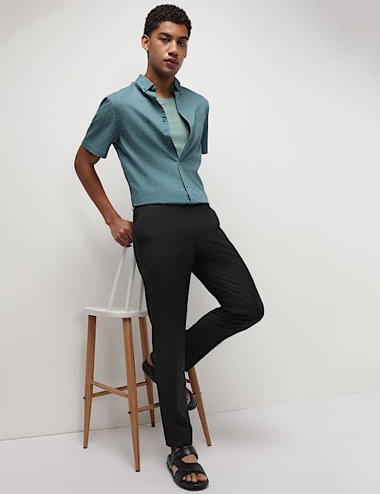Mid Waist Textured Slim Fit Trousers