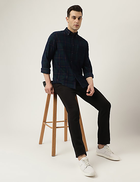 Pure Cotton Check Button Down Collar Shirt