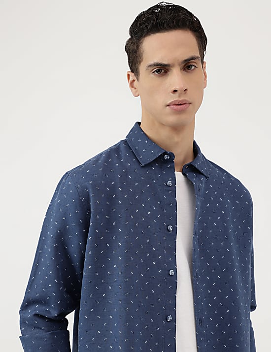 Linen Rich Ditsy Print Relaxed Fit Shirt