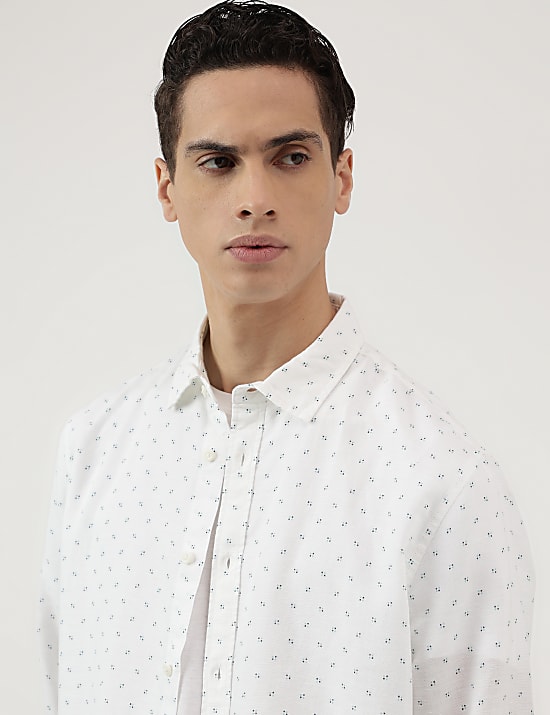 Linen Rich Ditsy Print Relaxed Fit Shirt