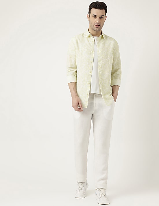 Linen Blend Tropical Printed Shirt