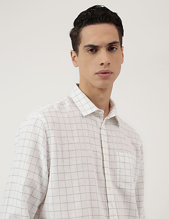 Relaxed Fit Linen Mix Spread Collar Shirt
