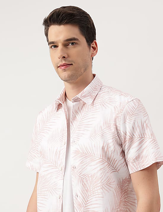 Pure Cotton Leaves Spread Collar Shirt