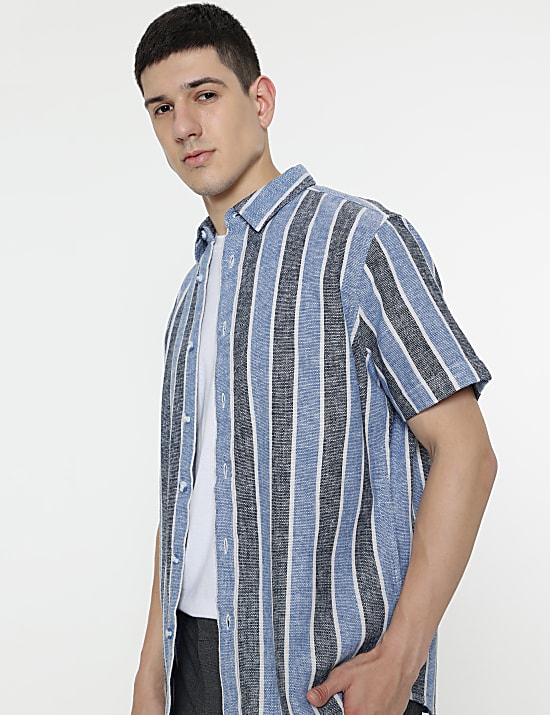Relaxed Fit Linen Mix Stripes Shirt