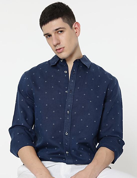 Linen Rich Minimal Dotted Print Shirt