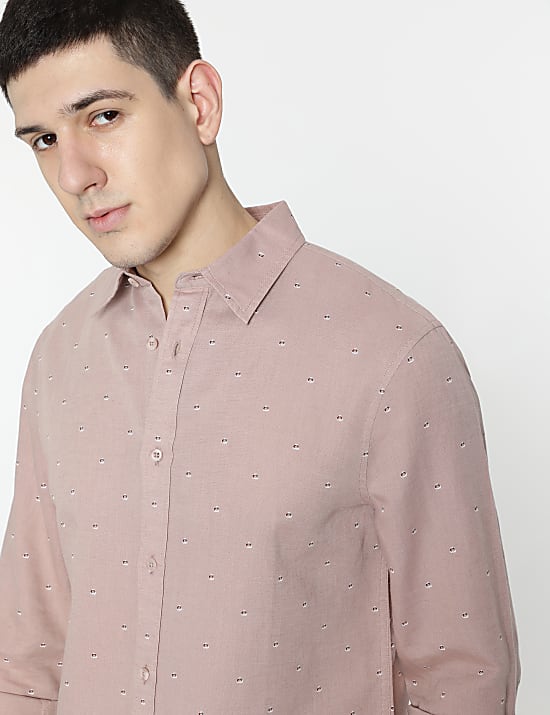 Linen Rich Minimal Dotted Print Shirt