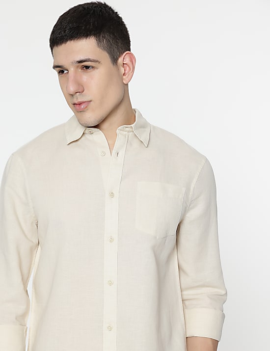 Linen Rich Spread Collar Shirt