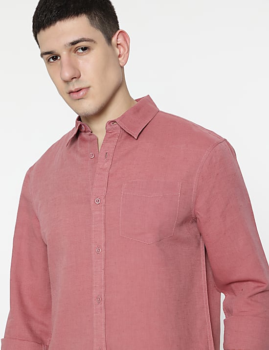 Linen Rich Spread Collar Shirt