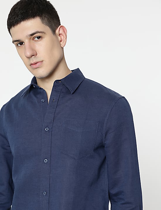 Linen Rich Spread Collar Shirt