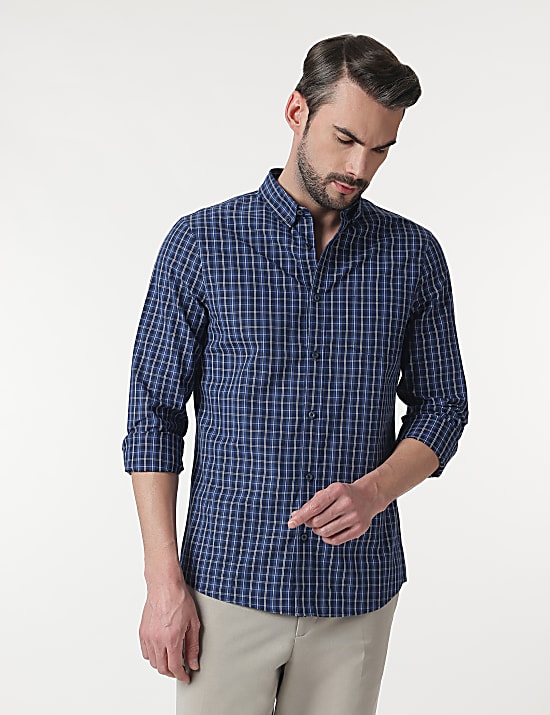 Pure Cotton Checks Button Down Collar Shirt