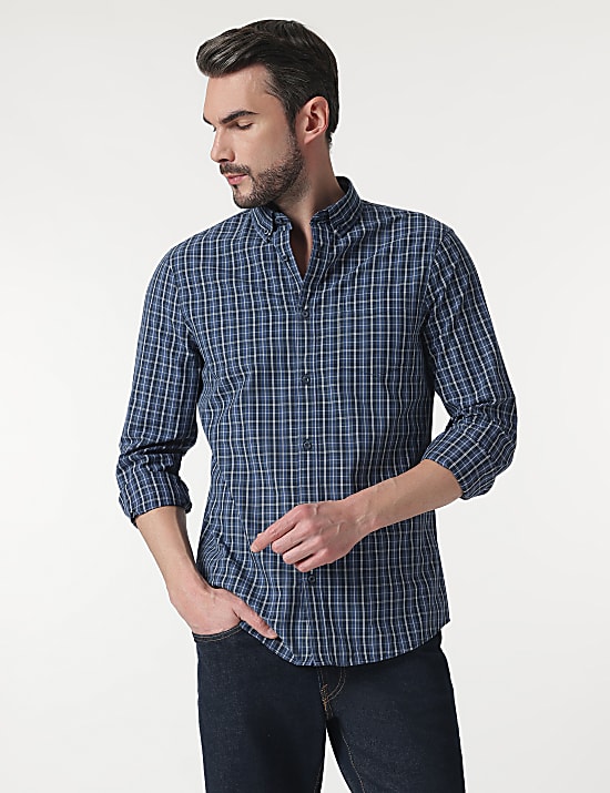Pure Cotton Check Button Down Collar Shirt