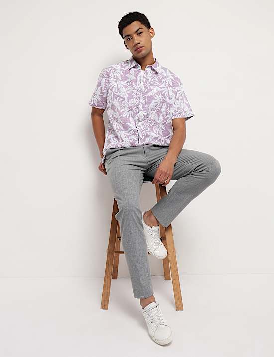 Linen Rich Relaxed Fit Tropical Print Shirt