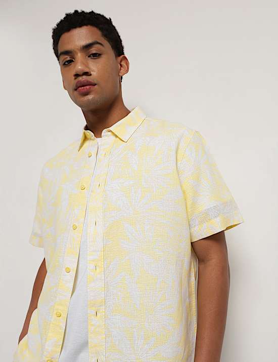 Linen Rich Relaxed Fit Tropical Print Shirt