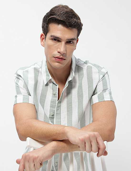 Linen Rich Relaxed Fit Stripes Shirt