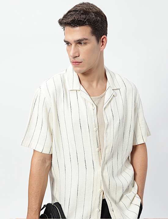 Linen Rich Relaxed Fit Striped Shirt