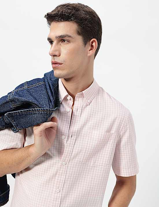 Pure Cotton Checks Button-Down Collar Shirt