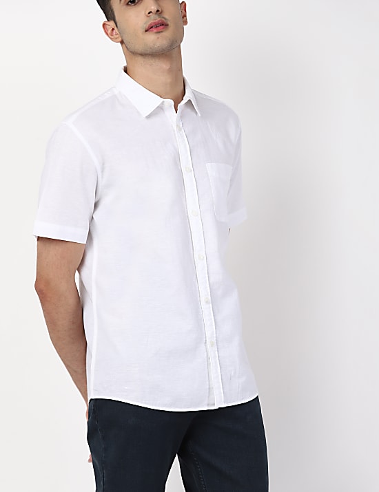 Linen Mix Plain Spread Collar Shirts