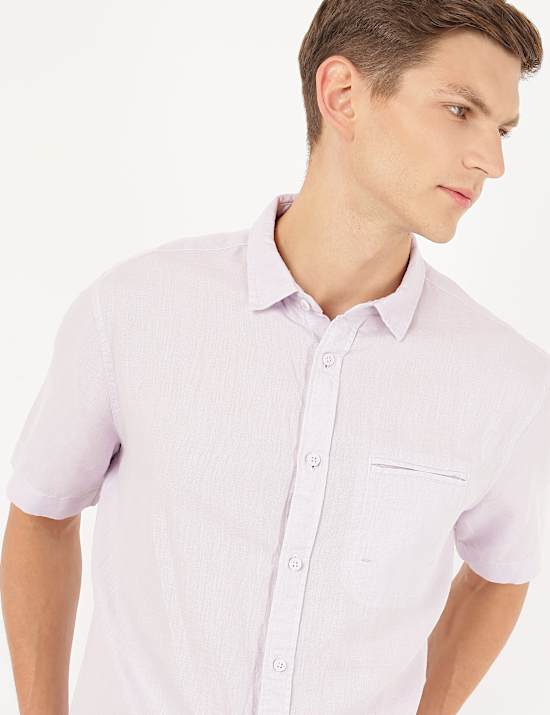 Linen Mix Plain Spread Collar Shirt