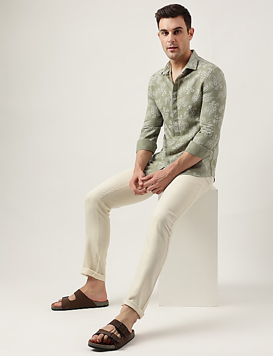 Slim Fit Linen Blend Printed Shirt