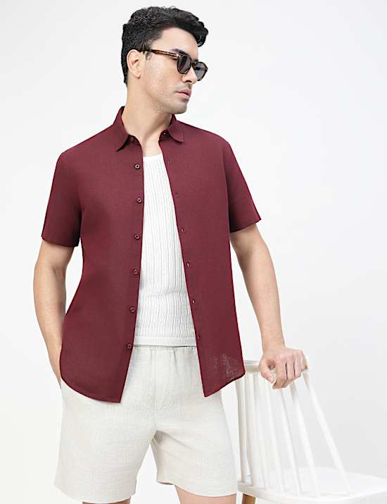 Linen Rich Plain Spread Collar Shirt