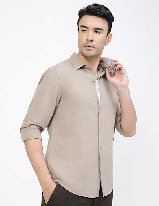 Linen Rich Plain Classic Collar Shirt