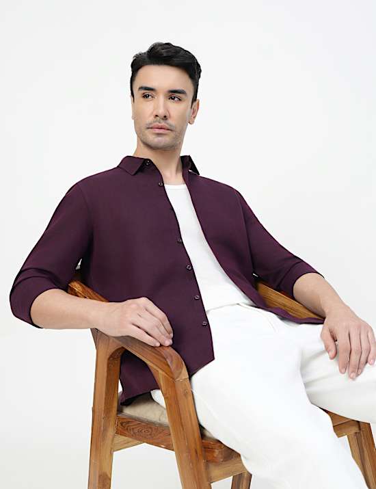 Linen Rich Plain Classic Collar Shirt