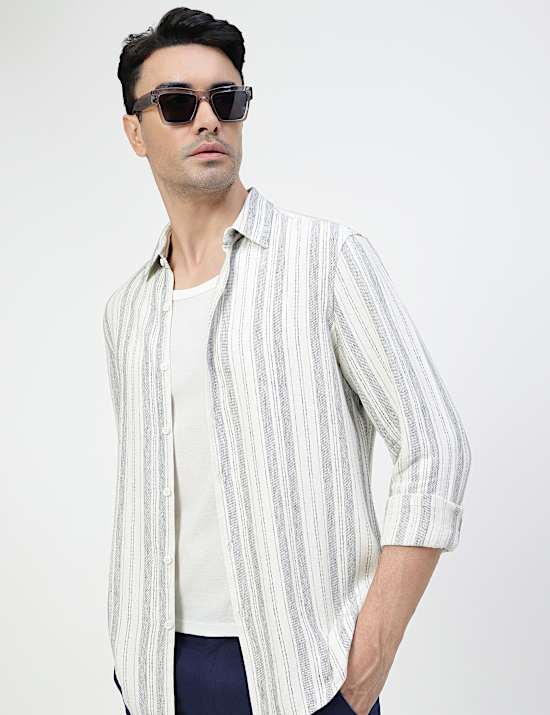 Viscose Rich Striped Spread Collar Shirt