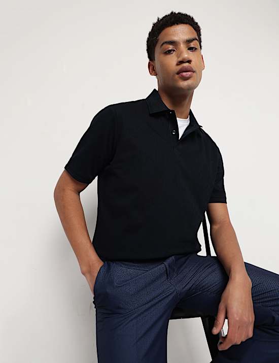 Pure Cotton Textured Polo Neck T-Shirt