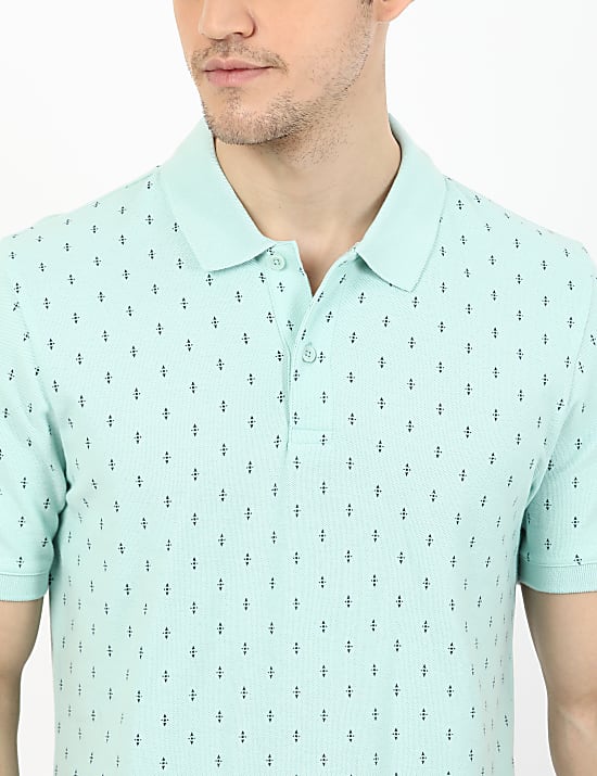 Pure Cotton Printed Polo Neck T-Shirt