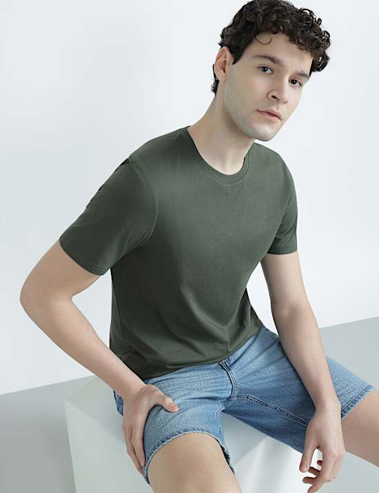 T-shirt coupe standard 100 % coton &agrave; encolure ronde