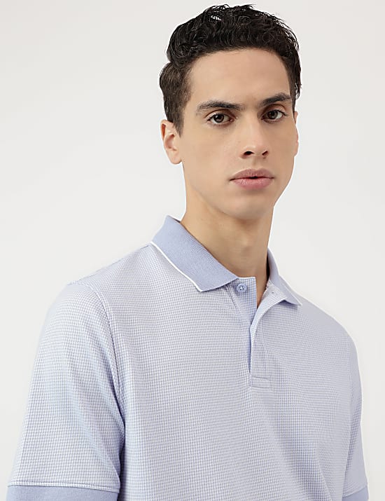Cotton Rich Self Design Polo Neck T-Shirt