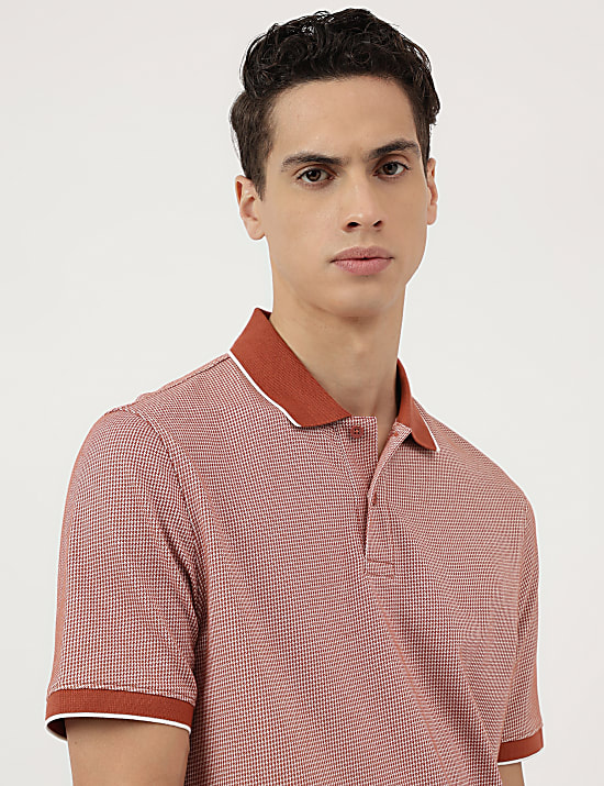 Cotton Rich Self Design Polo Neck T-Shirt